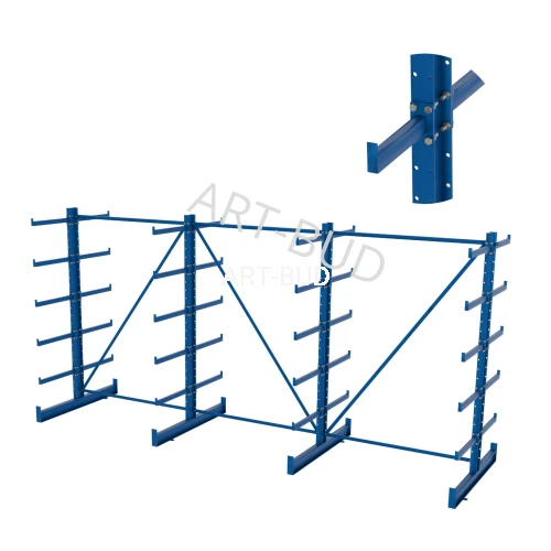 Regulowany spawany regał wspornikowy - równoramienny, dwustronny, 2000x4050x1180mm