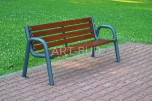 Ławka parkowa z podłokietnikami SOFIA  fi 60 – stalowa, z drewnianym siedziskiem