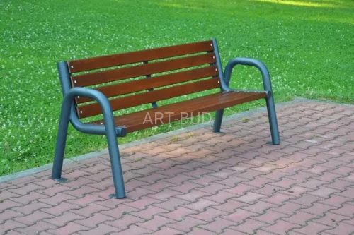 Ławka parkowa z podłokietnikami SOFIA  fi 60 – stalowa, z drewnianym siedziskiem