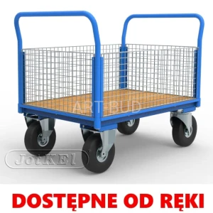 Wózek platformowy stalowy z bokami z siatki na magazyn