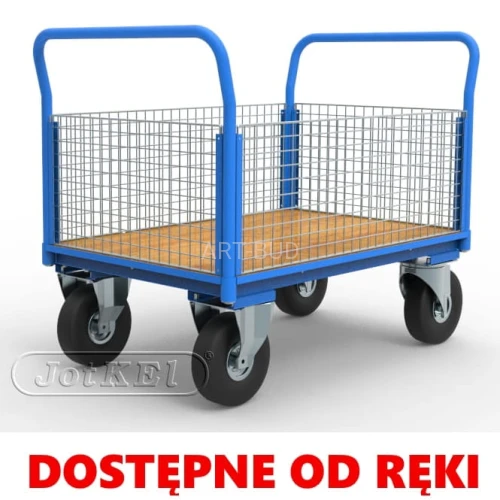 Wózek platformowy stalowy z bokami z siatki na magazyn