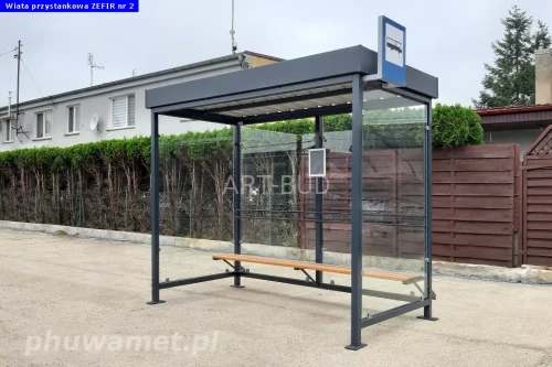 Wiata przystankowa Zefir stalowa z szybami hartowanymi 
