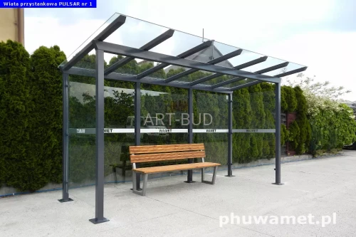 Wiata przystankowa Pulsar – stalowa ze szkłem hartowanym lub poliwęglanem