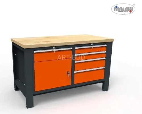 Stół warsztatowy ST14/04 DWÓJKA 1400mm szuflady i szafki na klucz