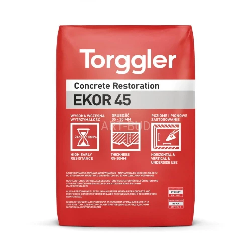 EKOR 45 szybkoschnąca zaprawa naprawcza do betonu i żelbetu 5–30 mm