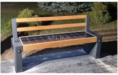 Ławka solarna SSEC15 nowoczesna miejska z panelem fotowoltaicznym USB i oświetleniem LED