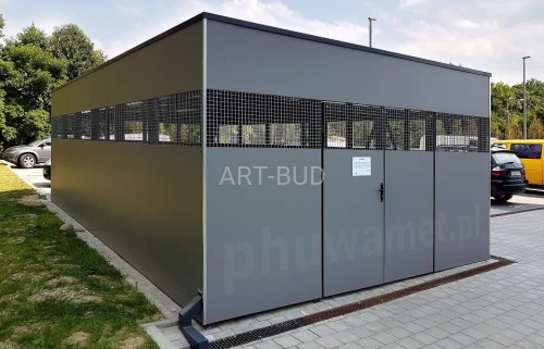 Wiata śmietnikowa 8,8 × 4,8 m stalowa HPL