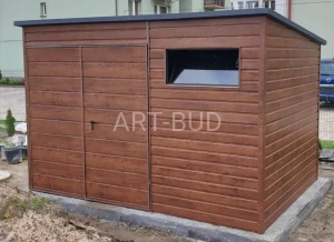 Schowek-garaż blaszany 4x3 dach jednospadowy orzech