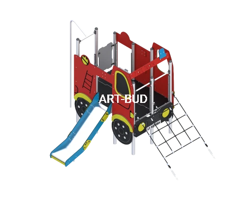 Plac zabaw dla dzieci wóz strażacki zjeżdżalnia wspinaczka drążki