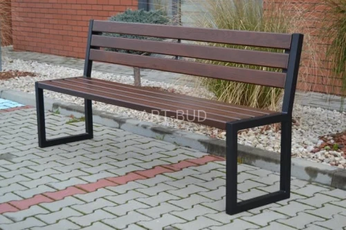 Ławka z oparciem stalowo drewniana ANA długość 150 lub 180 cm grub. deski 4 cm bez podłokietników