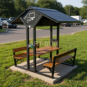Altana solarna Solare MAX z ławką i panelem do ładowania urządzeń