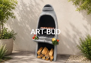 Grill betonowy z kominem i rusztem nierdzewnym Erato