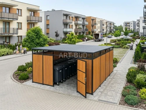 Wiata śmietnikowa 4x4 m na 6 pojemniki 1100 l 