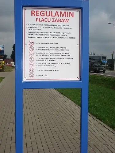 Tablica informacyjna na plac zabaw regulamin