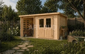 Drewniany domek narzędziowy WOJTEK B – 10,3 m² (470×220 cm) + wiata 6,4 m² 