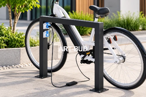 Stojak rowerowy ze stacją ładowania 2x230V
