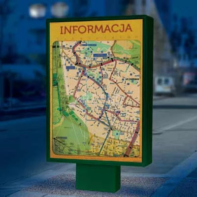 Kaseton reklamowy na nodze centralnej dwustronny  niepodświetlany oraz podświetlany, wymiar  h 1710x1160 mm (szt.)