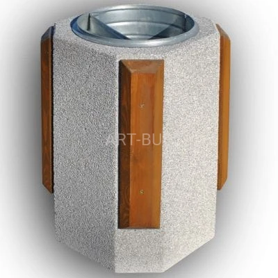 Betonowy kosz na śmieci kosz uliczny  z wkładem 45 l i elementami drewnianymi