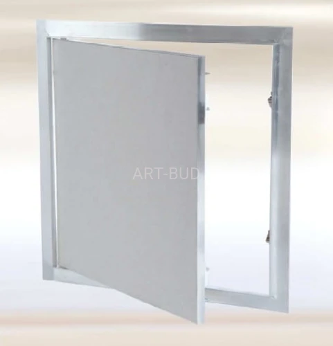 Klapa rewizyjna aluminiowa z płytą GKBi/H2 do ścian i sufitów System F1. Wymiary: 20x20, 30x30, 40x40, 50x50 lub 60x60 cm. Wkładka 12.5, 15 lub 25 mm