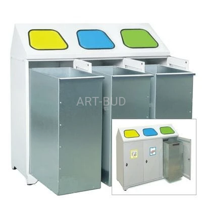 Metalowy pojemnik na odpady 3-komorowy z 3 koszami metalowymi