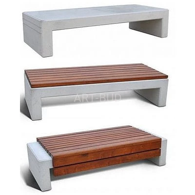 Ławka z betonu architektonicznego  z siedziskiem betonowym lub drewnianym oraz zabudowana