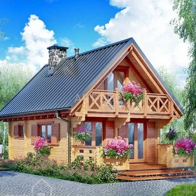 Domek drewniany piętrowy letniskowy  Saturn 62M2+18 M2