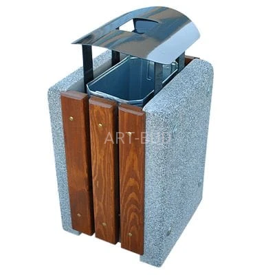 Kosz betonowo drewniany czworokątny z daszkiem i wkładem metalowym  50 l 