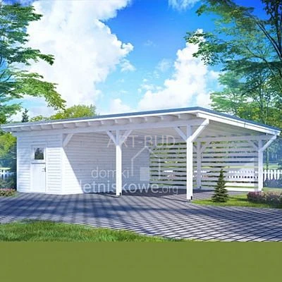 Drewniana jednostanowiskowa wiata garażowa Idaho 36 + 18 m2