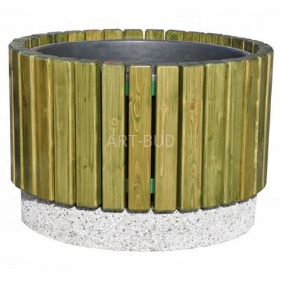 Donice betonowe z listwami drewnianymi okrągła 