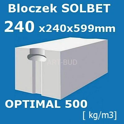 Beton komórkowy Solbet Optimal 500  wymiar 240x240x599 mm