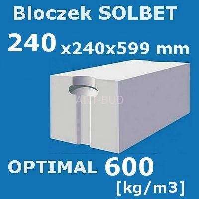 Beton komórkowy SOLBET OPTIMAL 600 wymiar  240x240x590 mm