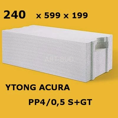 Bloczek YTONG Acura grubość 24 cm beton komórkowy na ściany konstrukcyjne klasy PP4/0,5 S+GT 