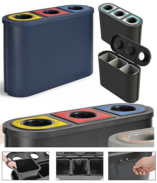 Pojemnik do segregacji odpadków wolnostojący trzykomorowy CAMPUS GOOOL