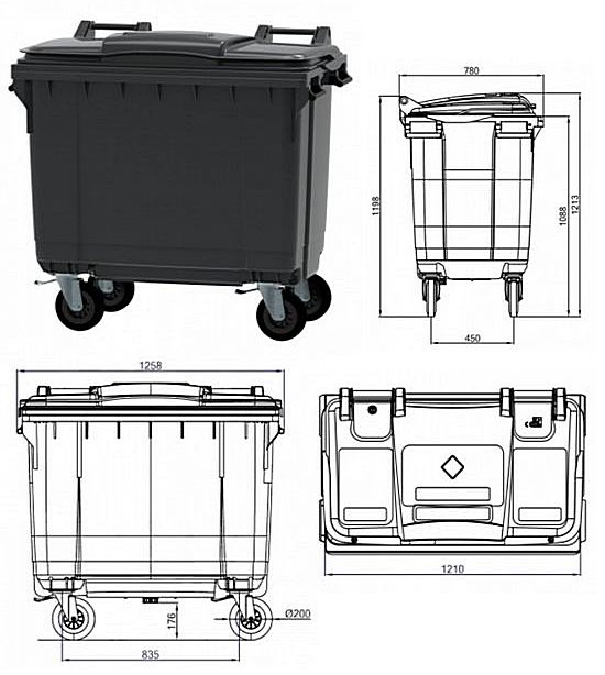 Pojemnik czterokołowy na odpady z płaską pokrywą 660 DIN SL