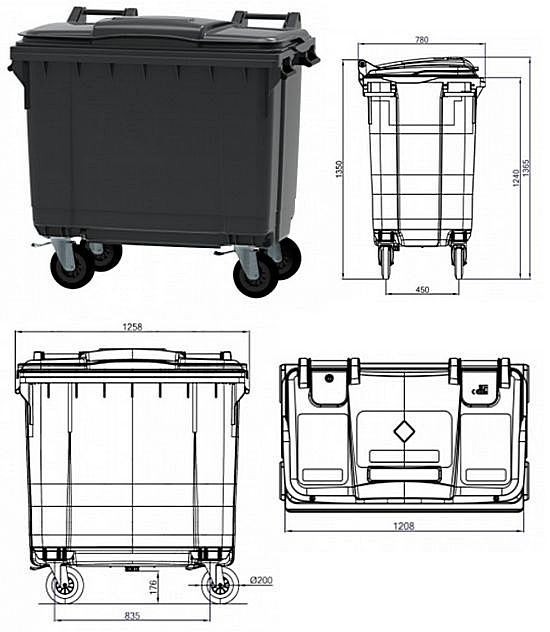 Pojemnik czterokołowy na odpady z płaską pokrywą SL 770 L