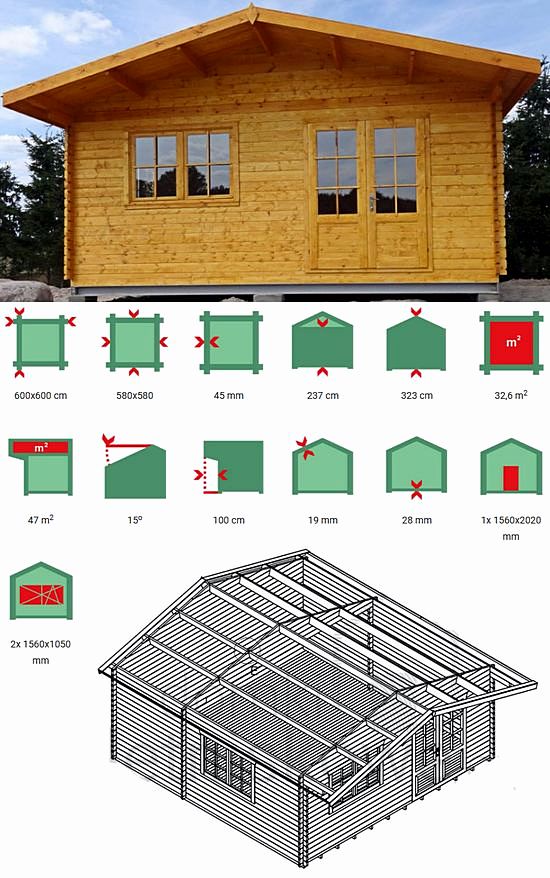 Drewniany domek letniskowy Majka 6x6 32 m2
