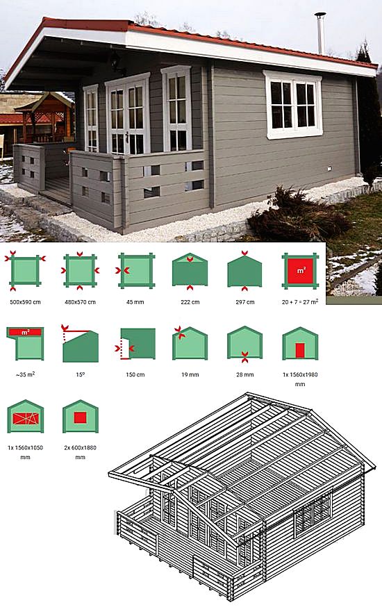 Drewniany domek letniskowy Ania 20 + 7 m2