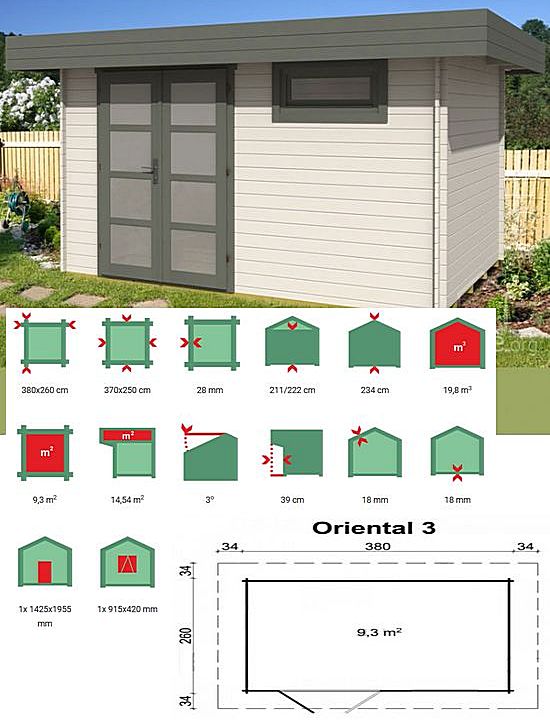 Drewniany domek z płaskim dachem Oriental 3 9,3 m2