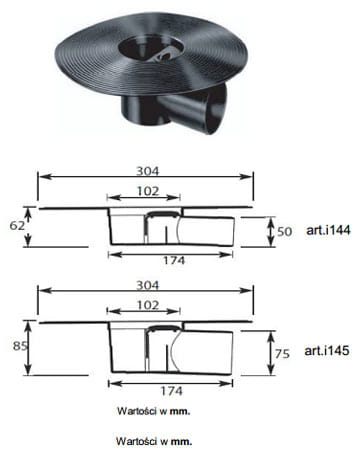 Wpust dachowy z odprowadzeniem poziomym z syfonu