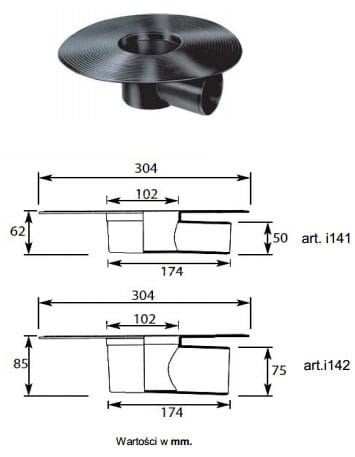 Wpust dachowy z odprowadzeniem poziomym bez syfonu