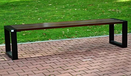 Ławka miejska parkowa drewniano stalowa półokrągła bez oparcia W179 Terra grubość deski 4 cm