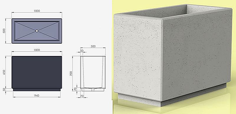 Donica prostopadłościenna z betonu architektonicznego Rexa Deco