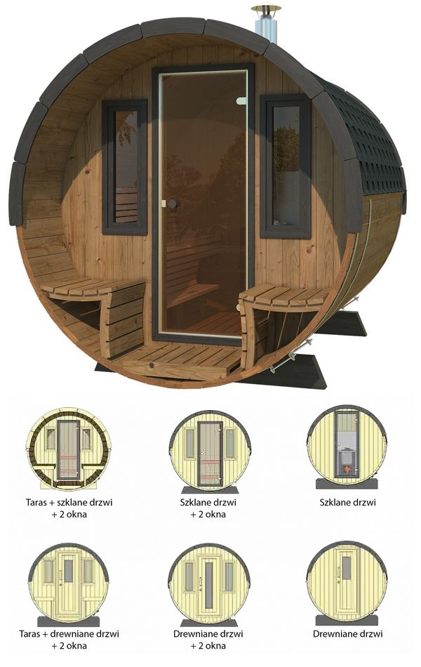Sauna fińska zewnętrzna Lux Barrelsauna 235 x 280 cm