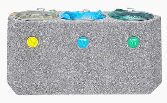 Kosz betonowy do segregacji odpadów kod 157 beton płukany bez wkładu ocynkowanego