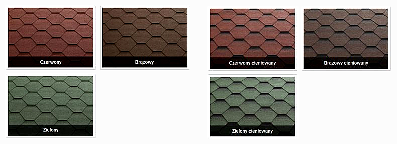 Gont papowy bitumiczny sześciokątny gładki i cieniowany kolor czerwony brązowy zielony Katepal