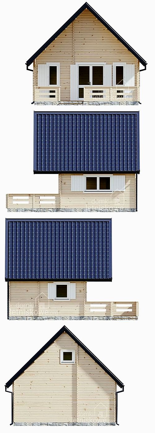 Drewniany domek letniskowy Weekend IV 25 + 13 m2 z obszernym zadaszonym tarasem i antresolą