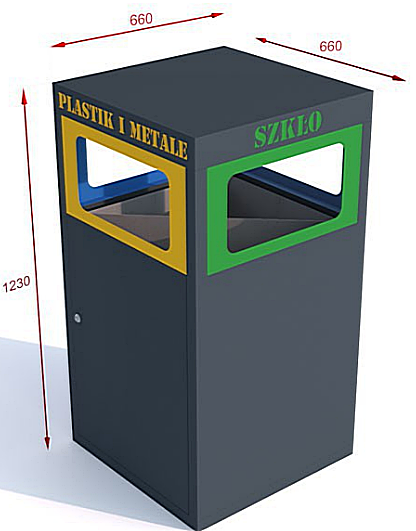 Kosz do segregacji Cube VII 4x80l 4 komorowy napisy wycinka laserowa  stalowy ocynkowany malowany