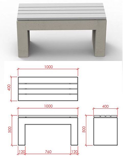 Ławka betonowa Tara 1 deco bez oparcia z siedziskiem z kompozytu