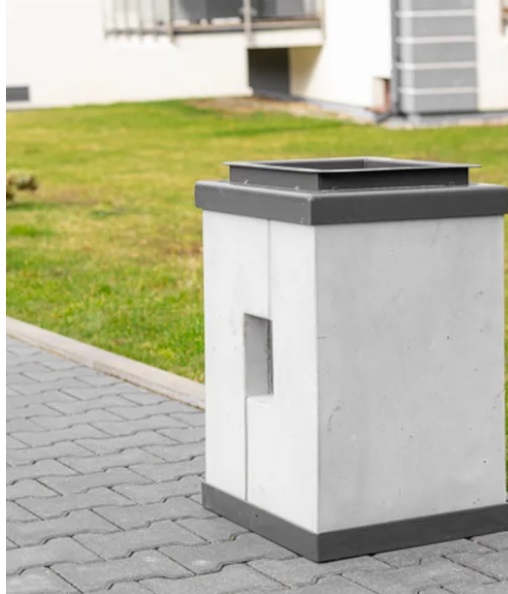 Kosz na śmieci miejski betonowo stalowy z kołnierzem Roma