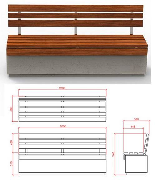 Ławka Relax 3.0 Deco 200 betonowo drewniana z oparciem drewno egzotyk